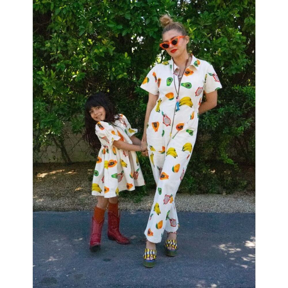 NOBLE Sz M Medium Fruit Frutas Print Short Sleeve Adult Jumpsuit Utility Suit - Picture 5 of 8